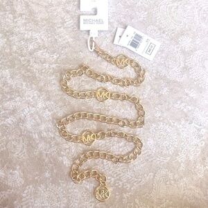 Brand New Michael Kors Gold Tone Logo Metal Chain Belt Adjustable Length